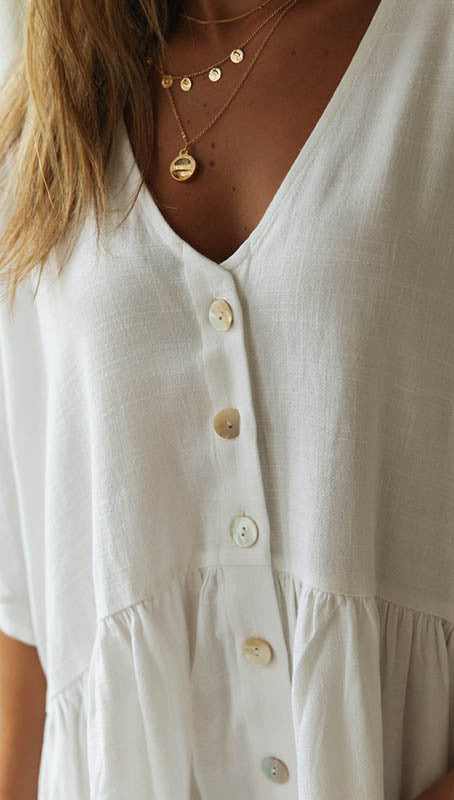 L38797 Hot Sale Women Summer Button Beach Dress