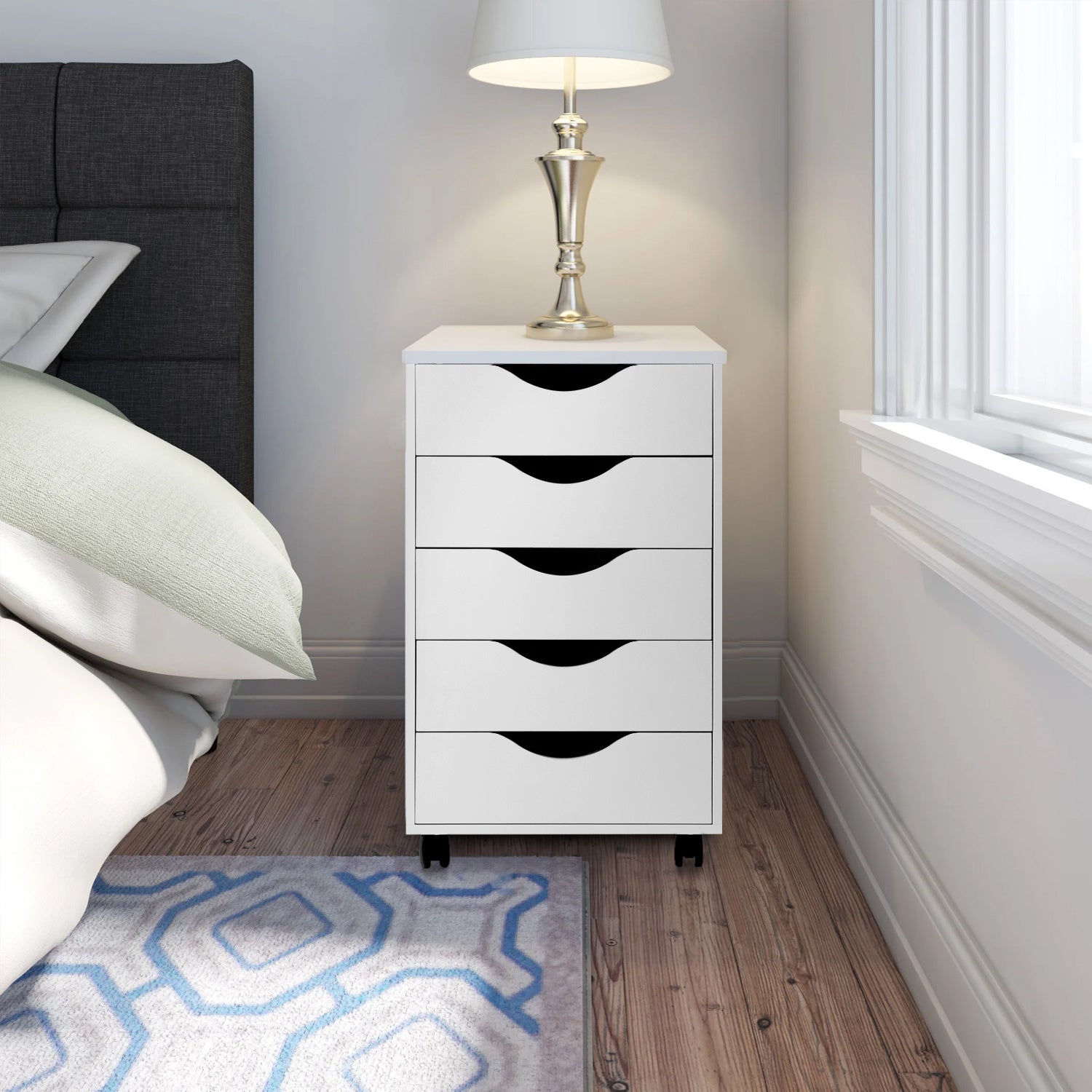 Mobile Filing Storage File Vertical Wood Cabinet with Wheel Lockable Casters, 5-Drawer, 24”H