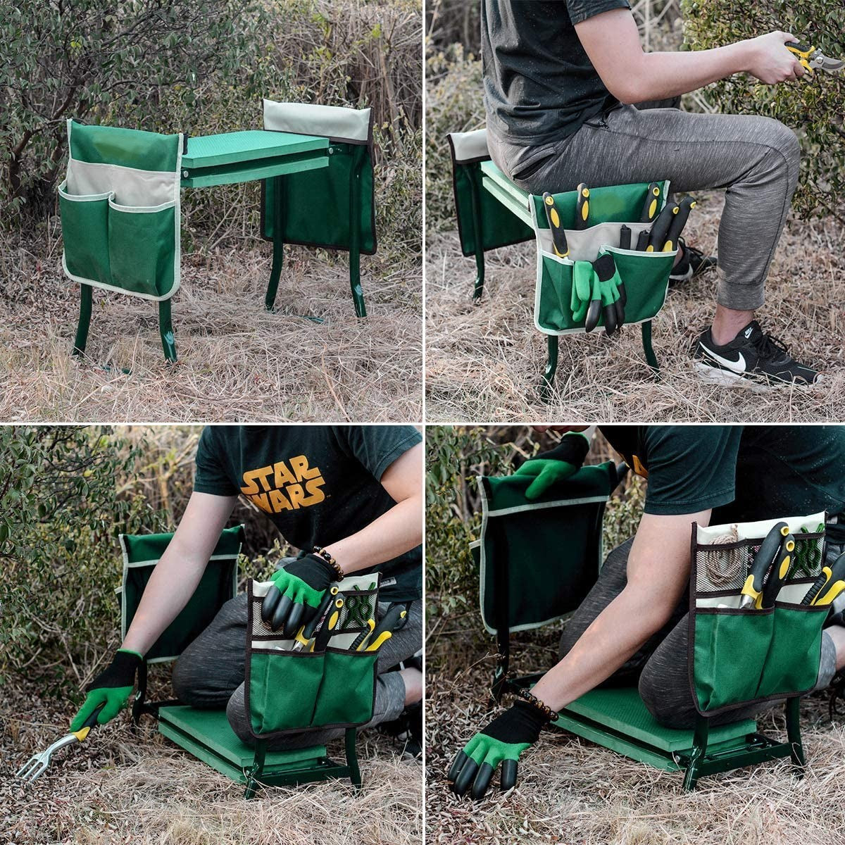 Garden Kneeler and Seat with 2 Bonus Tool Pouches - Portable Garden Bench EVA Foam Pad with Kneeling Pad for Gardening - Sturdy, Lightweight and Practical - Protect Knees and Clothes When Gardening XH