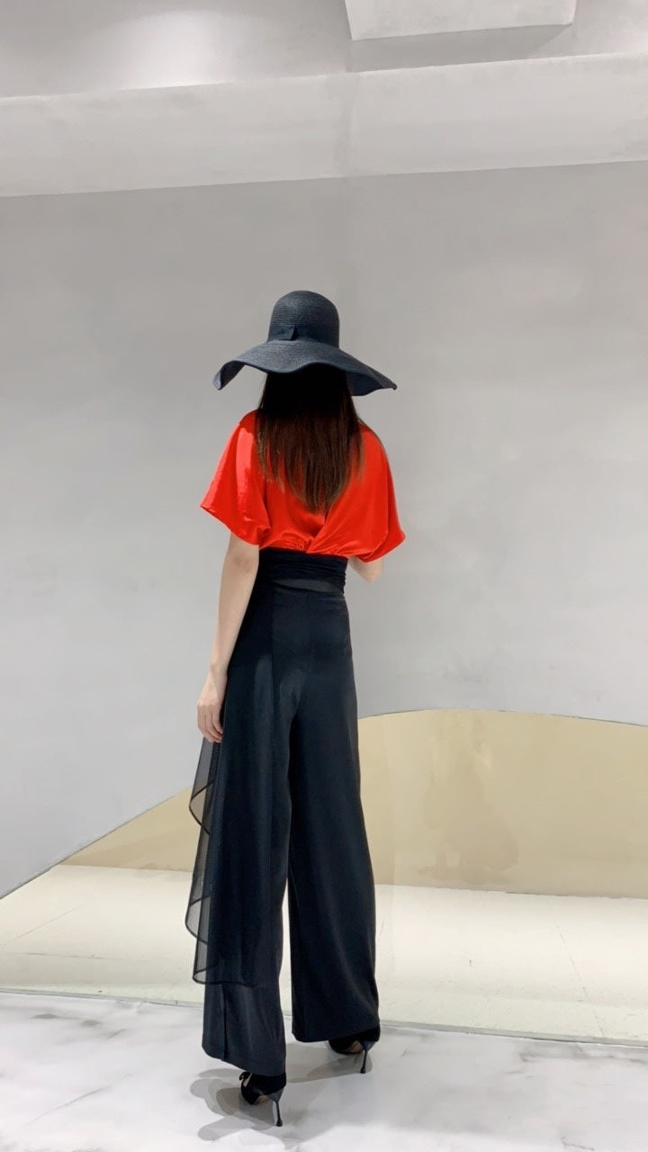 2020 Hot Selling VLUEE Women's Flowy Short Sleeve Loose Fit and Elastic Waist Wide Leg Pants