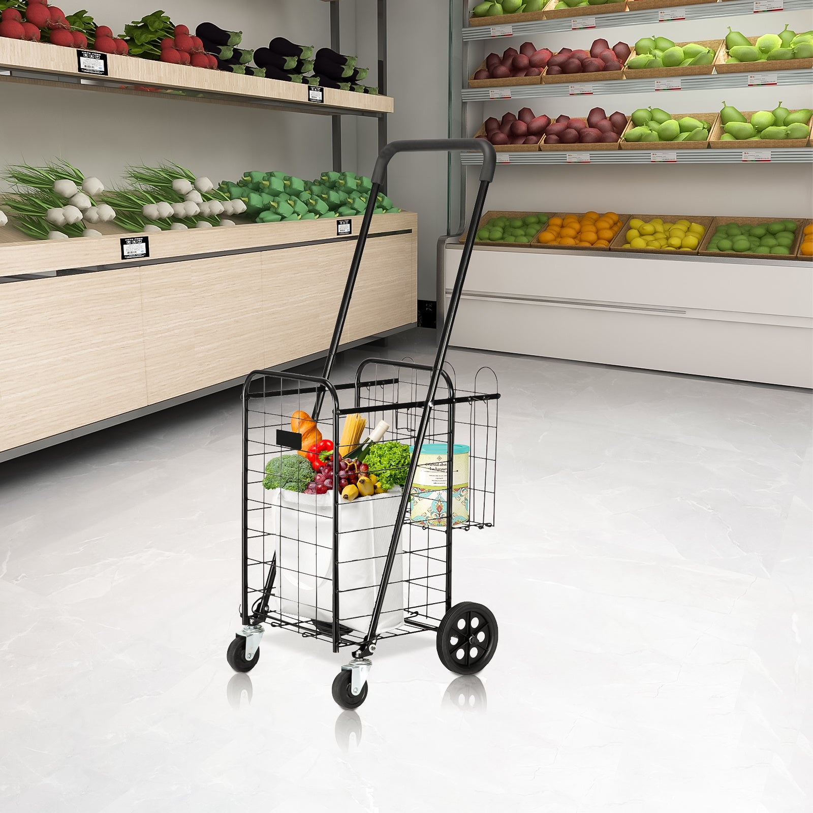 Free shipping Oshion Iron 1100mm Telescopic Armrest 0.8mm 16# Round Tube 30kg Silver Foldable Shopping Cart YJ