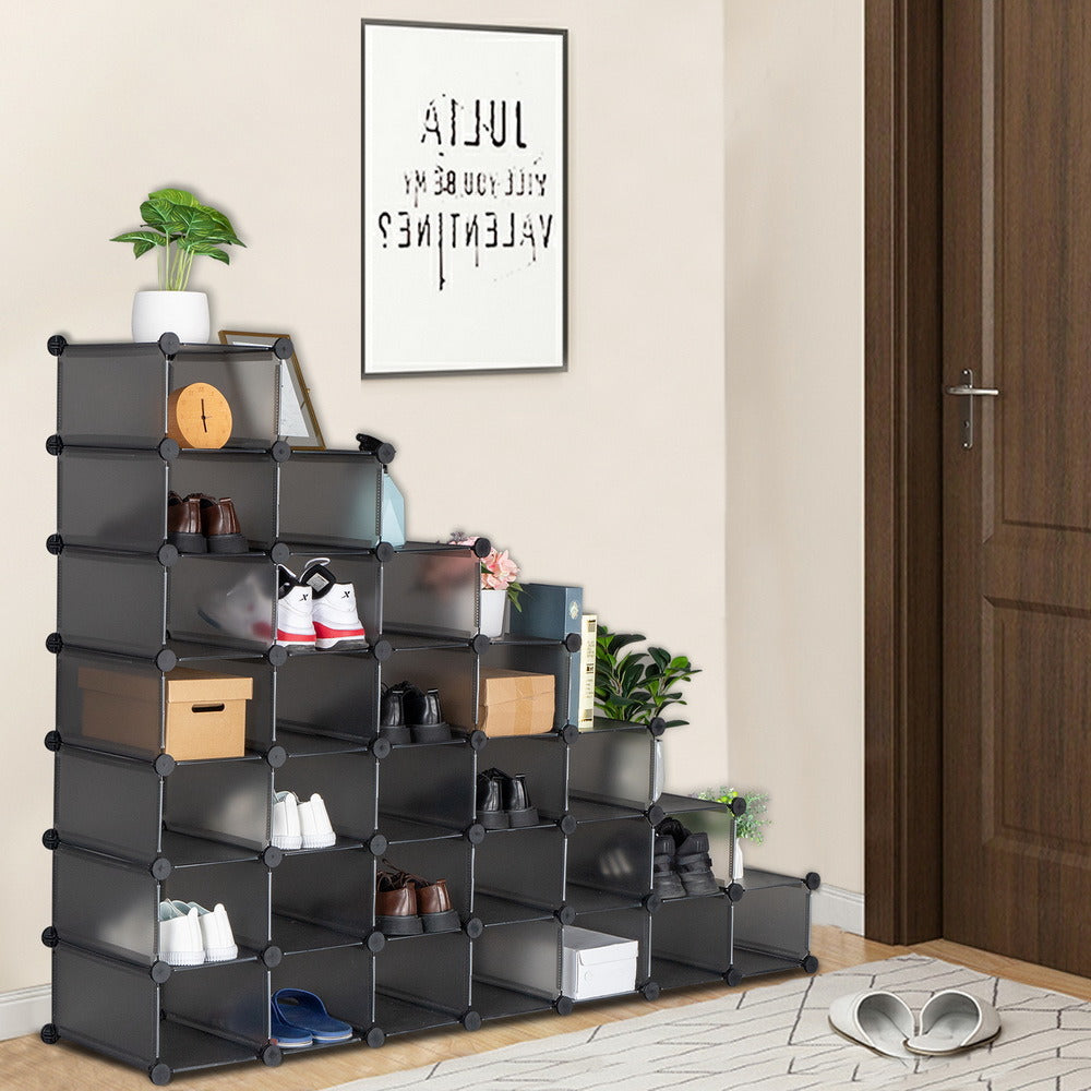 7-Tier Shoe Rack, Space Saving 28-Pair Plastic Shoe Units, Cabinet Storage Organizer, Ideal for Entryway Hallway Bathroom Living Room and Corridor XH