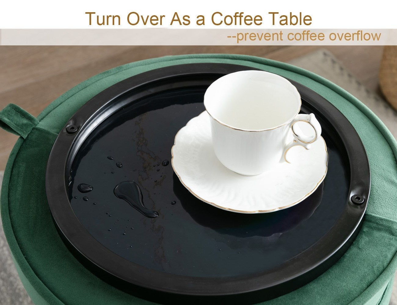 CoVibrant Velvet Vanity Stool with Storage and Tray Mid Century Small Round Ottoman for Bedroom Makeup Desk Living Room