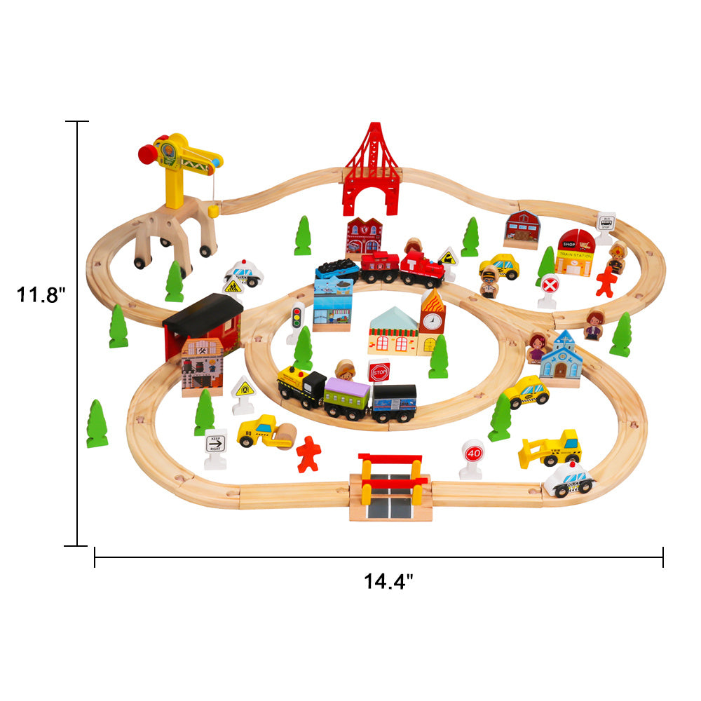 100pcs Wooden Train Set Learning Toy Kids Children Rail Lifter Fun Road Crossing Track Railway Play Multicolor YF