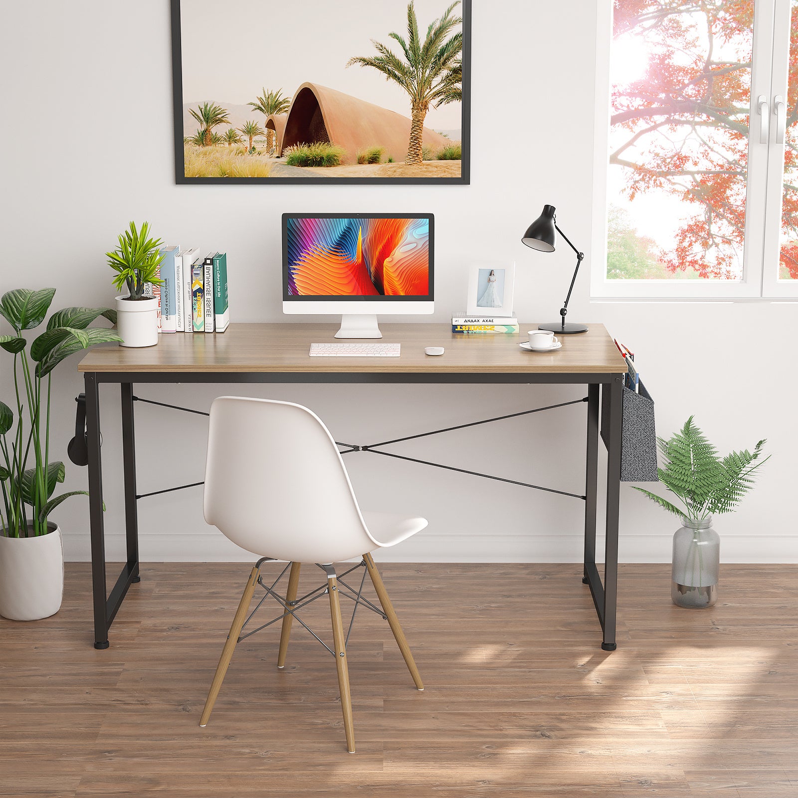 Free shipping Computer Desk 47 inch Home Office Writing Study Desk, Modern Simple Style Laptop Table with Storage Bag multicolor