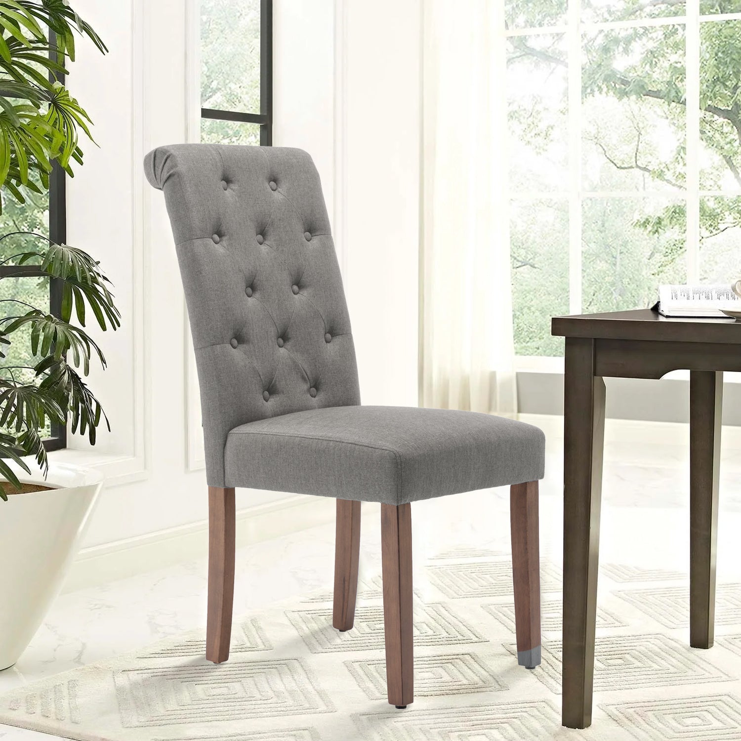 Free Shipping Qwork Furniture Classic Fabric Dining Chair with Wooden Legs - Set of 2