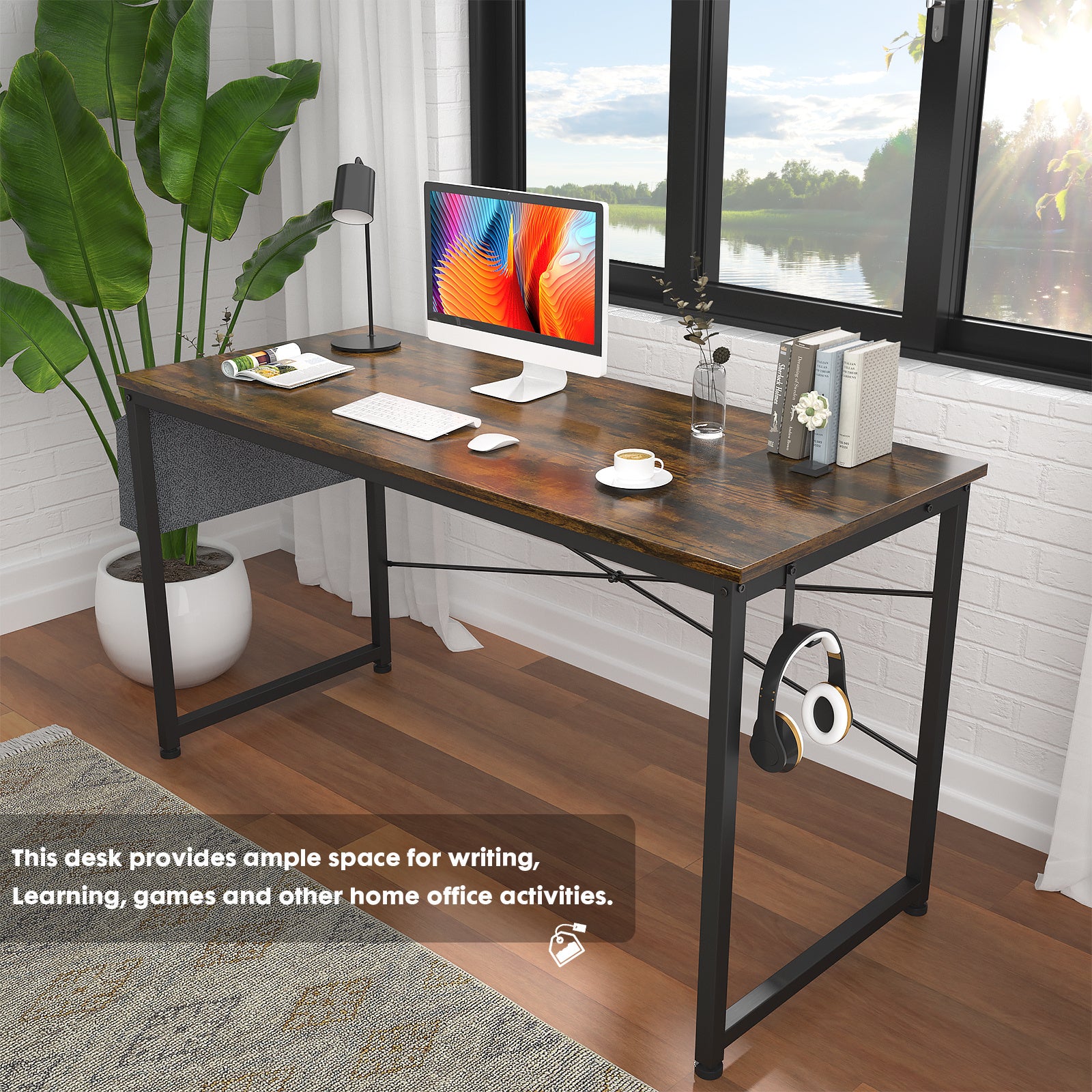 Free shipping Computer Desk 47 inch Home Office Writing Study Desk, Modern Simple Style Laptop Table with Storage Bag multicolor