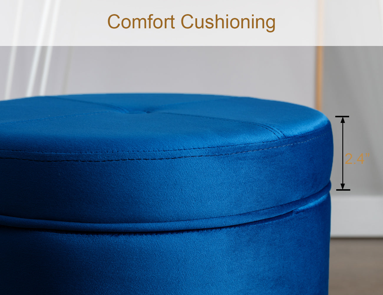 CoVibrant Velvet Vanity Stool with Storage and Tray Mid Century Small Round Ottoman for Bedroom Makeup Desk Living Room