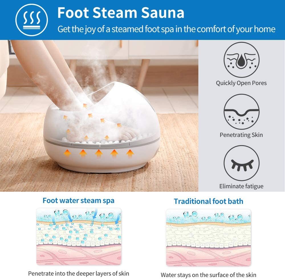 Steam Foot Spa Bath Massager, RENPHO Foot Sauna Care with Fast Heating, No Water Pouring, and 4 Pedicure Massage Rollers, More Effective and Safer Than Traditional Foot Tub, Best for Stress Relief