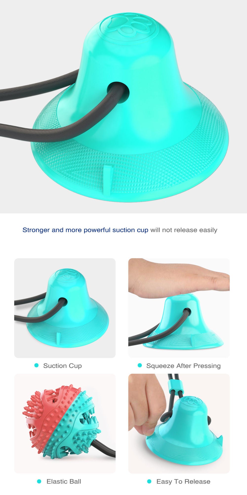 Dog Molar Bite Toy Multifunction Pet Chew Toys with Suction Cup Doggy Pull Ball for Dogs Cats Cleaning Tooth Food Dispenser NEW