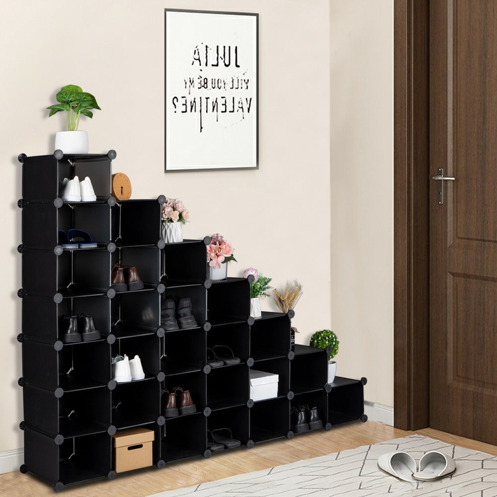 7-Tier Shoe Rack, Space Saving 28-Pair Plastic Shoe Units, Cabinet Storage Organizer, Ideal for Entryway Hallway Bathroom Living Room and Corridor XH