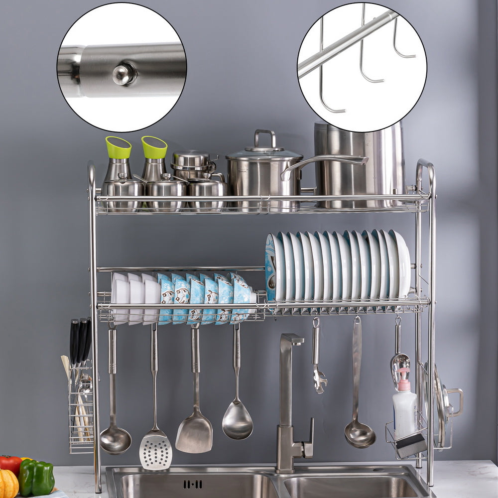 Over Sink Dish Rack, 2 Tier Stainless Steel Dish Rack Rustproof Durable Above Kitchen Sink Shelf Dish Drainer RT