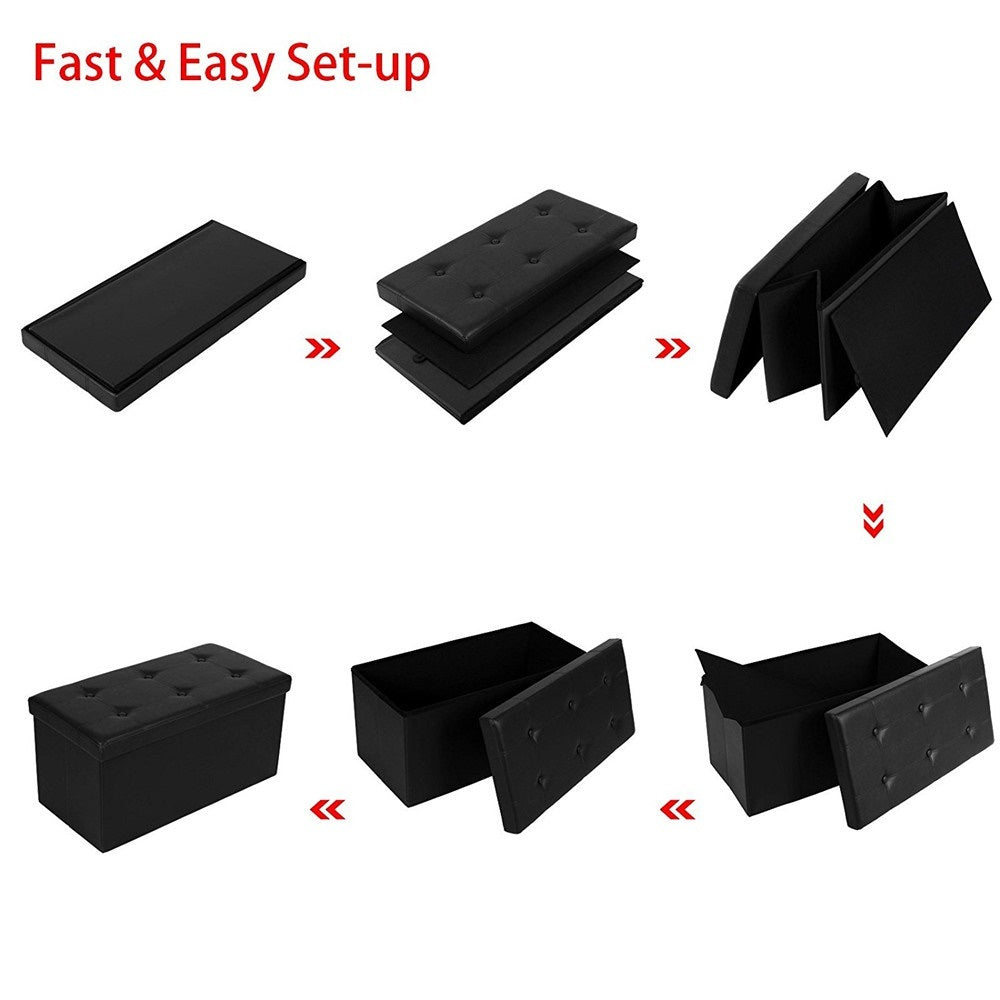 30" Folding Storage Ottoman Bench, Faux Leather Footrest for Living Room, End of Bed Bench with Padded Seat