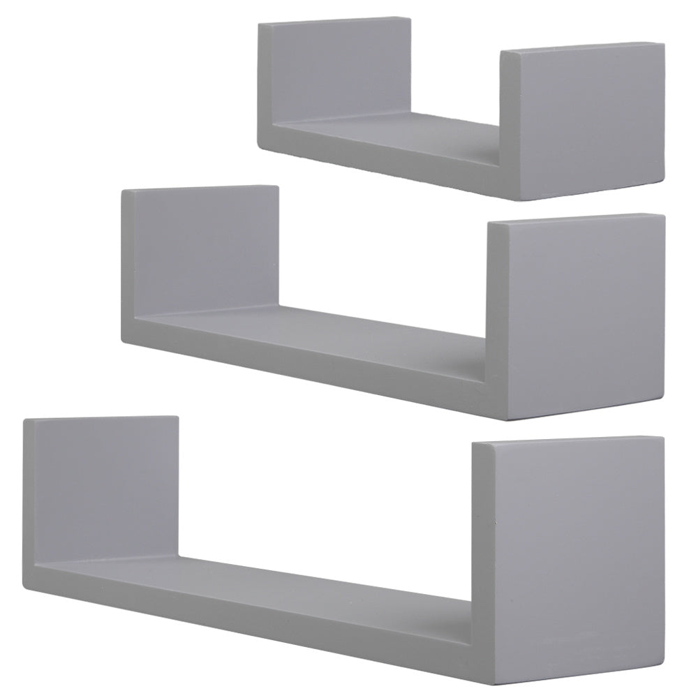 Set of 3, Floating Display Shelves Ledge Bookshelf Wall Mount Storage Gray Floating Shelves Wall Mounted - Decorative Storage Shelf, Multi-use Home Studio Furniture RT