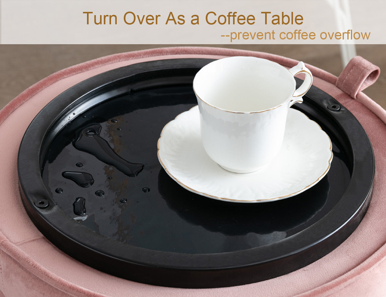 CoVibrant Velvet Vanity Stool with Storage and Tray Mid Century Small Round Ottoman for Bedroom Makeup Desk Living Room