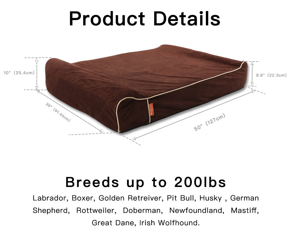 Orthopedic Memory Foam Dog Bed with Pillow and Durable Water Proof Liner & Removable Washable Cover & Smart Design, Extra Large