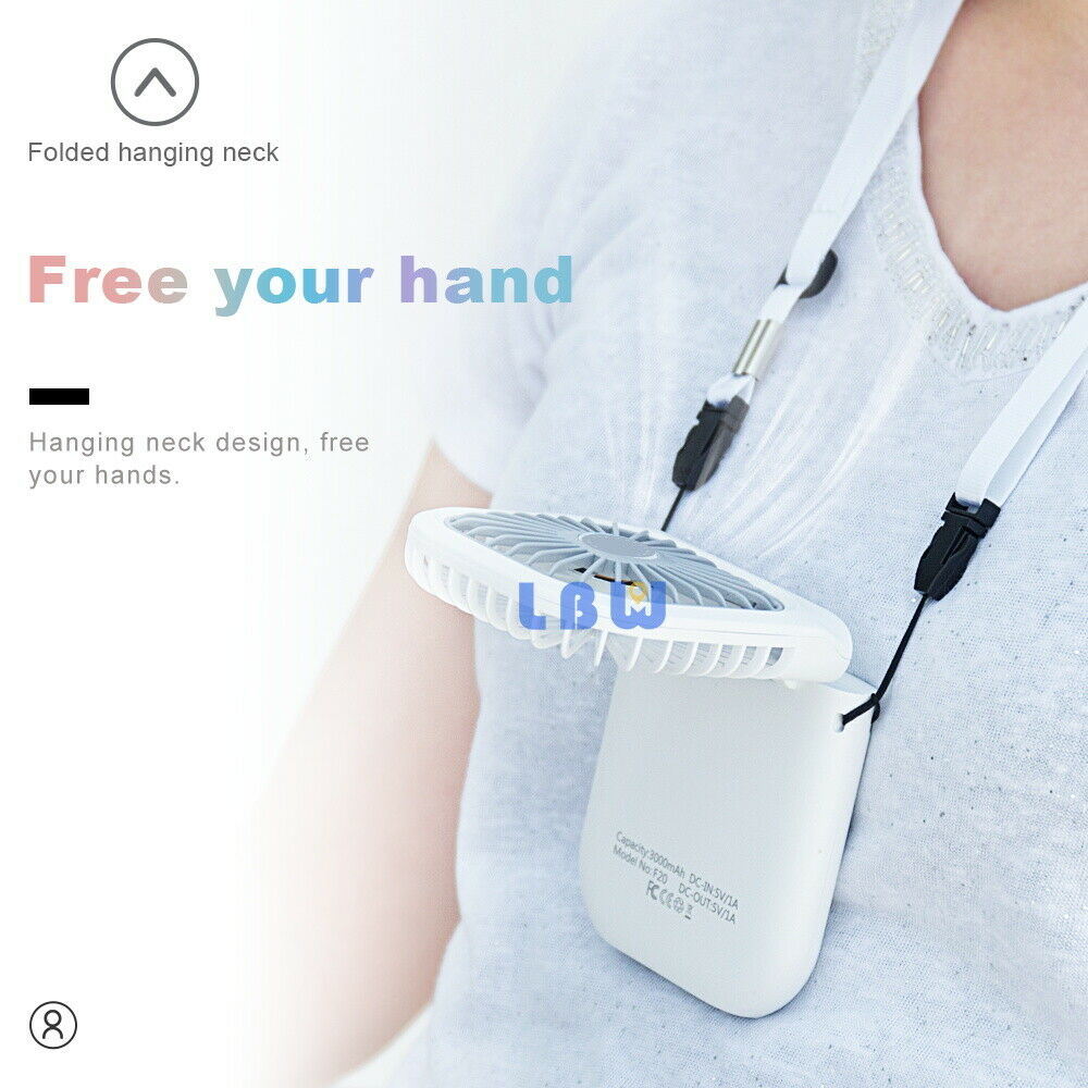 Free shipping 3000mAh Portable USB Rechargeable Hands-free Hanging Neck Folding Mini Fan for Office Dormitory Outdoor Sports Travel Cooler 3 Gears Adjustable Handheld Air Conditioner Summer Cooling
