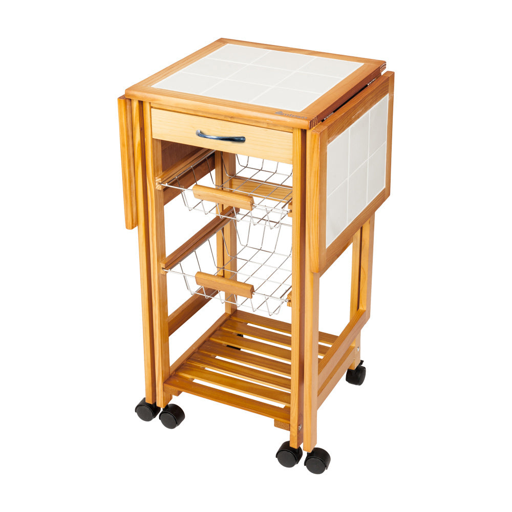 Free shipping Portable Rolling Drop Leaf Kitchen Storage Trolley Cart Island Sapele Color YJ