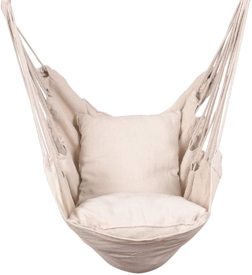 Hammock Chair Distinctive Cotton Canvas Hanging Rope Chair with Pillows
