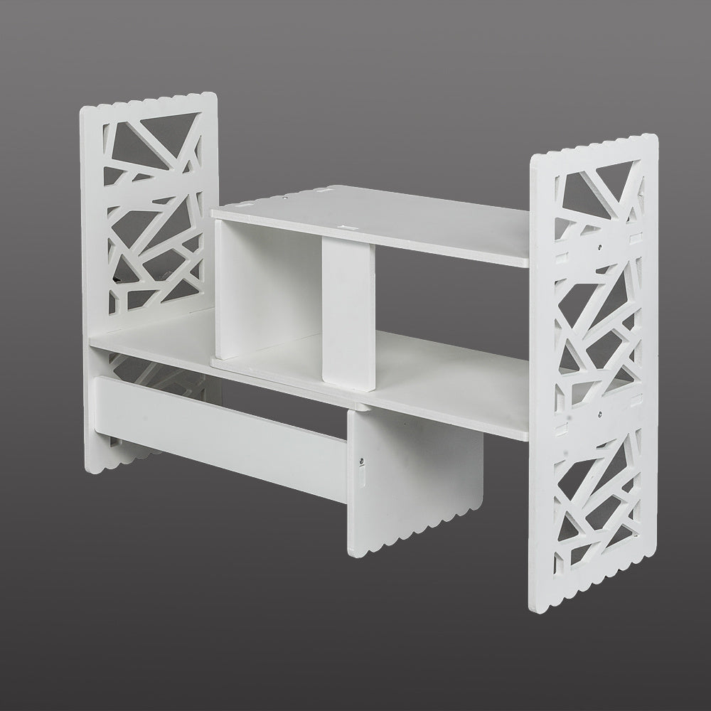 Free shipping Expandable Openwork Desktop Bookshelf Organizer Shelving Unit White Matte Finish YJ