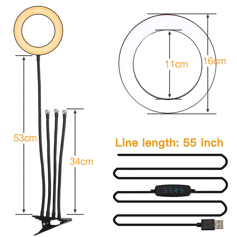 6" 4 in 1 Selfie Ring Light with Tripod Stand for Live Stream Makeup,Mini Led Camera Ring Light Table Lamp Fill Light for YouTube Video Photography Shooting Vlog USB Plug YF
