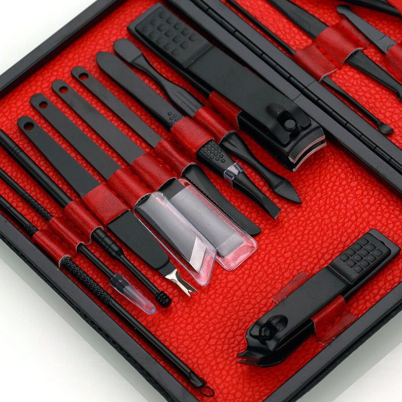 Portable Manicure Set 18 in 1 Stainless Steel Eyebrow Clip Pedicure Kit Nail Scissors Grooming Kit Travel Case