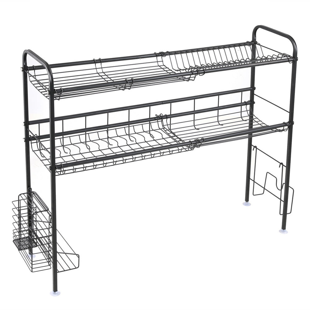 Over Sink Dish Rack, 2 Tier Stainless Steel Dish Rack Rustproof Durable Above Kitchen Sink Shelf Dish Drainer RT