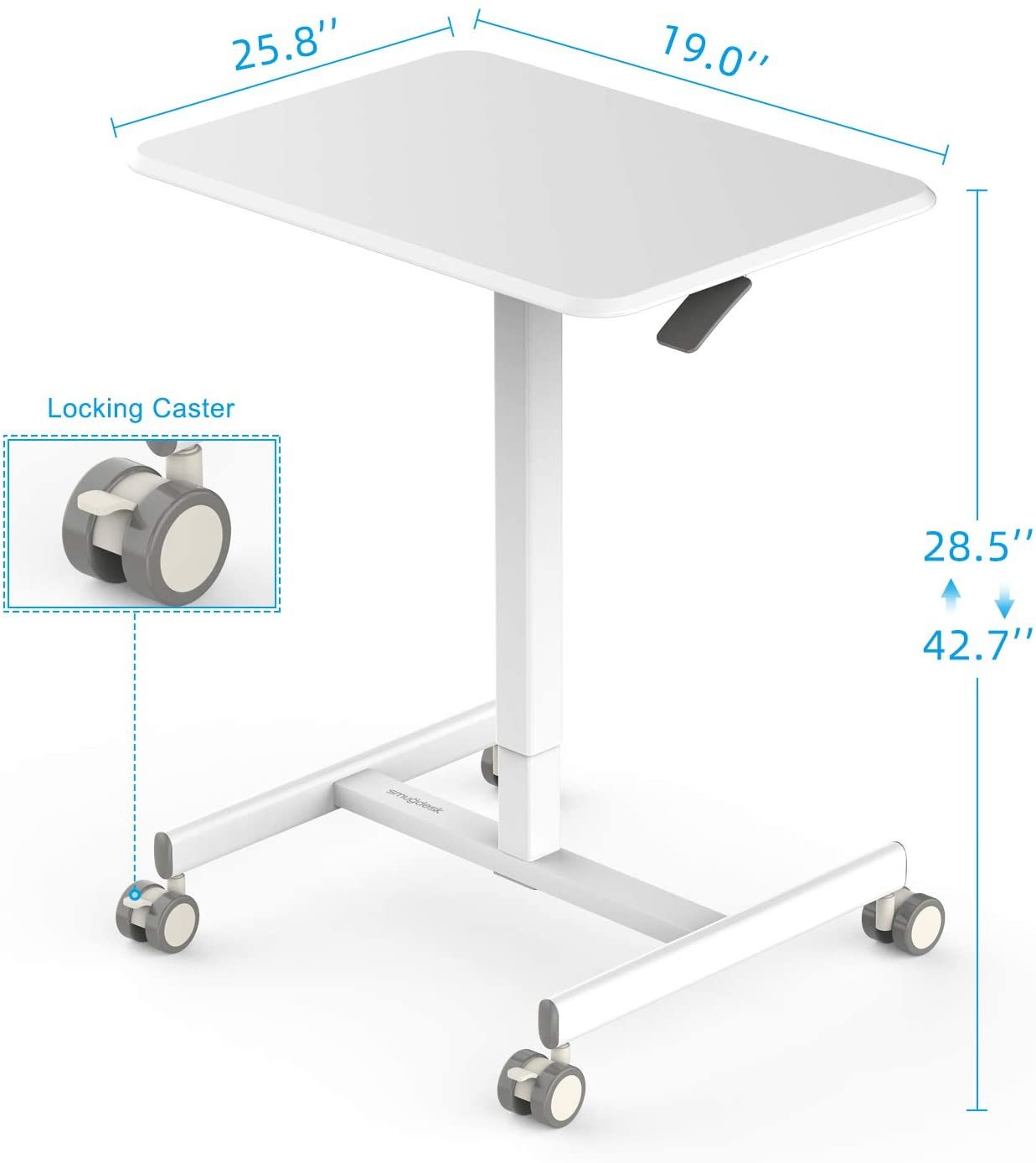 Mobile Sit-Stand Desk Adjustable Height Laptop Desk Cart Ergonomic Table Small Standing Desk with Pneumatic Height Adjustments, Black,White