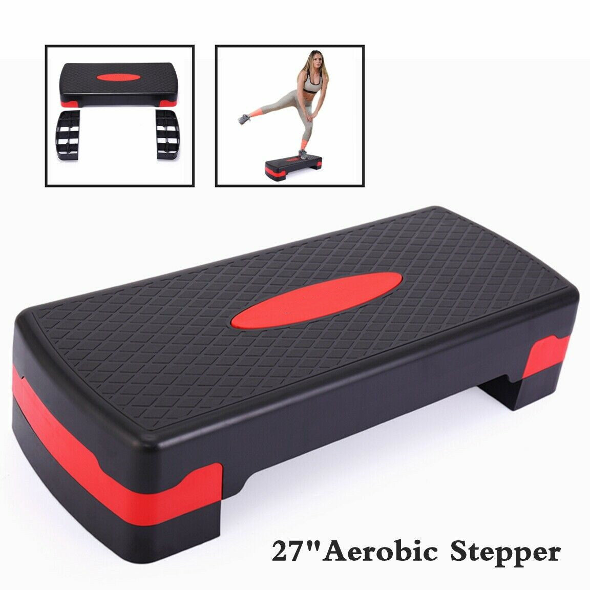 Free shipping New 27'' Fitness Aerobic Step Adjust 4" - 6" Exercise Stepper w/Risers Home Gym (Red&Grey) YJ