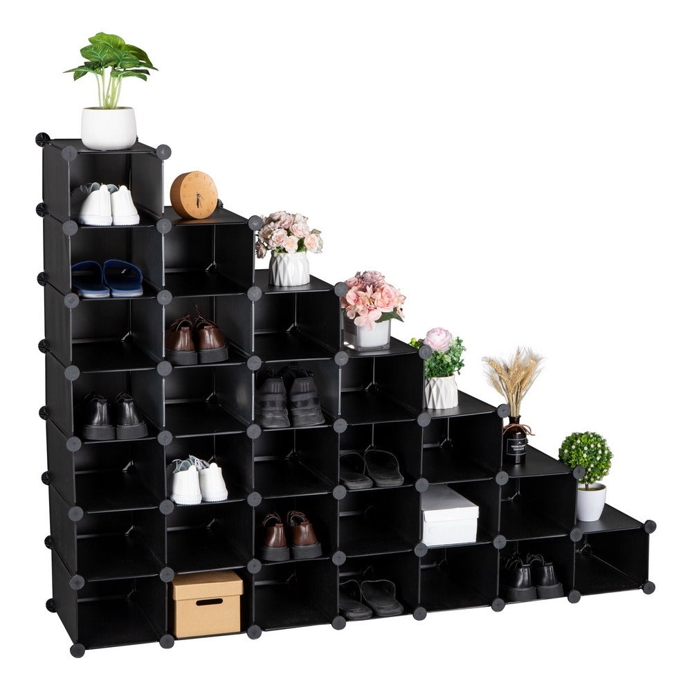 7-Tier Shoe Rack, Space Saving 28-Pair Plastic Shoe Units, Cabinet Storage Organizer, Ideal for Entryway Hallway Bathroom Living Room and Corridor XH
