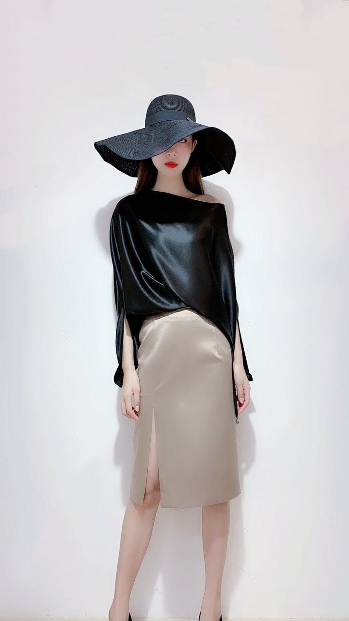 2020 Hot Selling VLUEE Women's Flowy Short Sleeve Loose Fit and High Waist Split A Line Mid Skirt