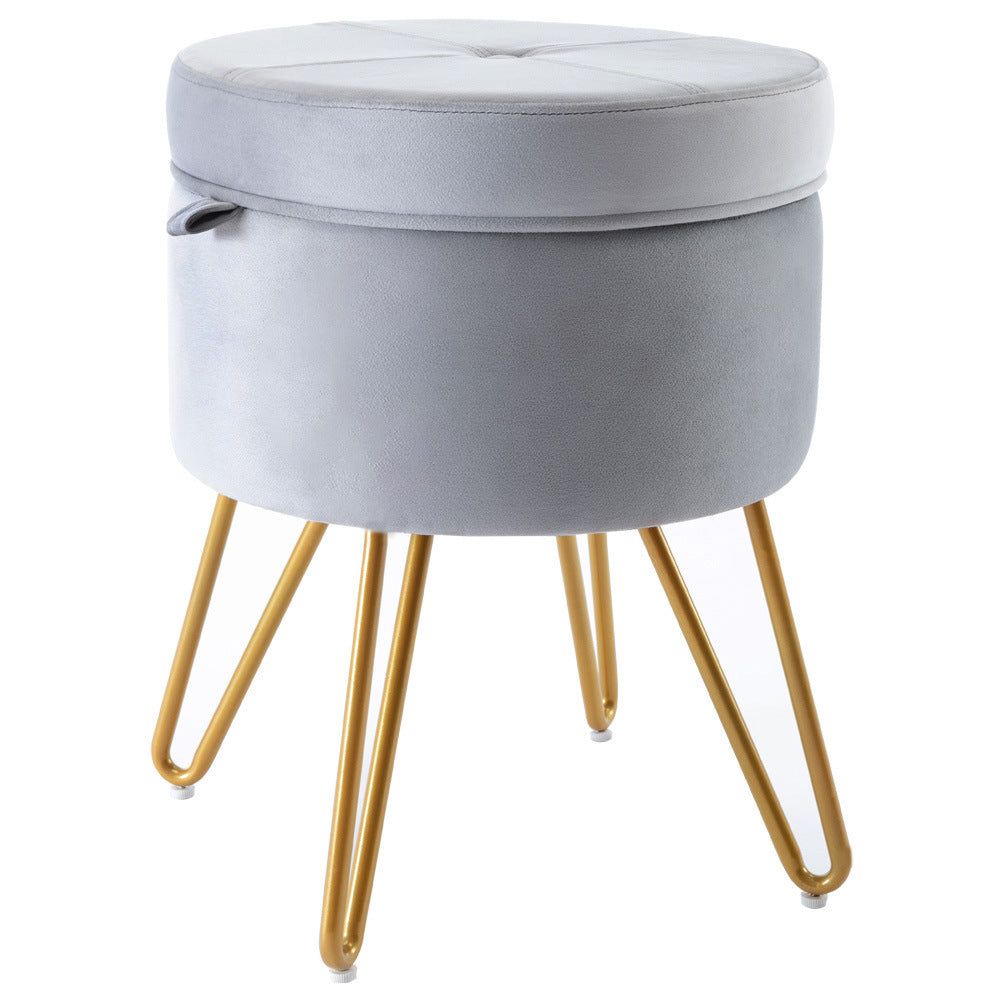 CoVibrant Velvet Vanity Stool with Storage and Tray Mid Century Small Round Ottoman for Bedroom Makeup Desk Living Room