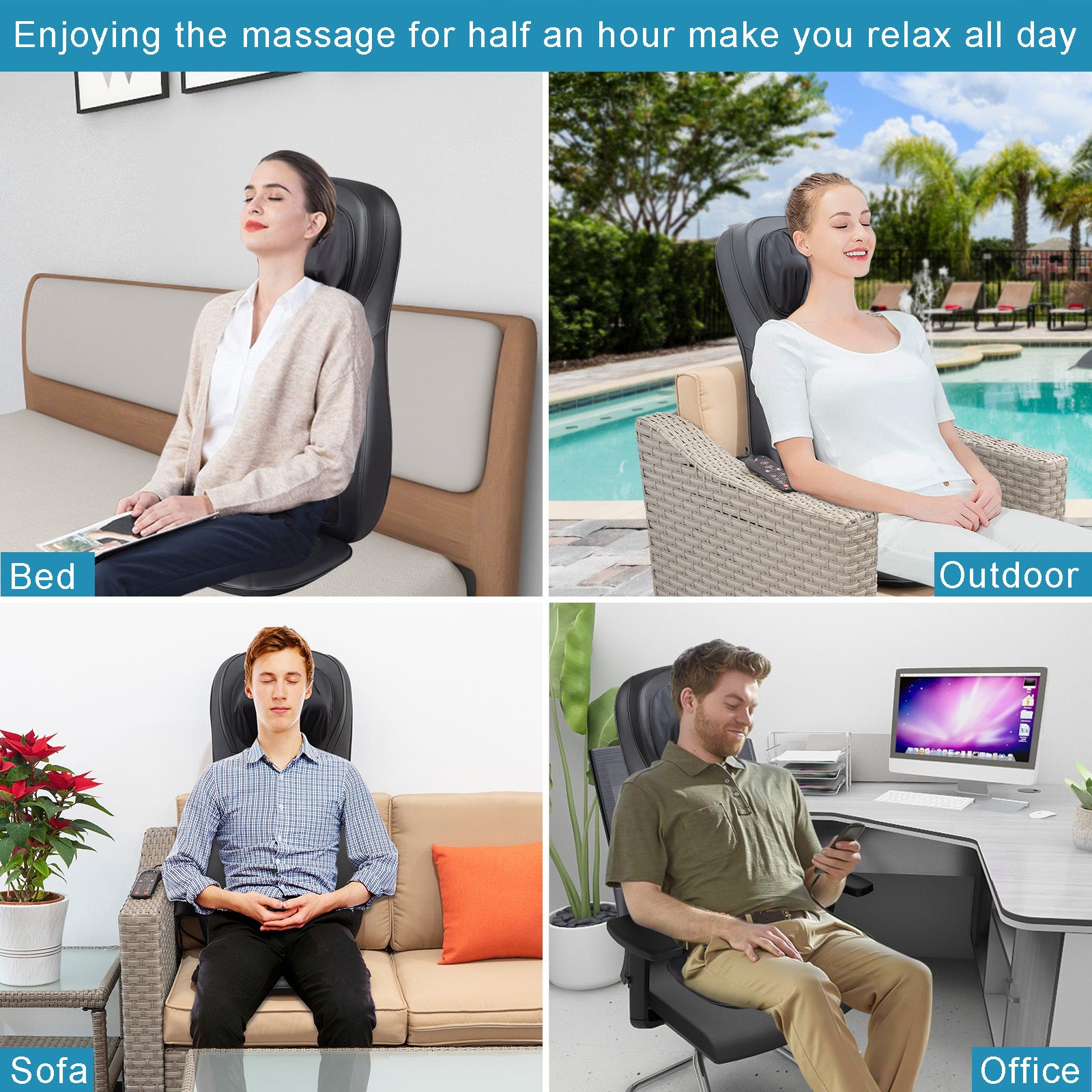 Zokop Shiatsu Neck & Back Massager with Heat, Full Back Kneading Shiatsu or Rolling Massage with Height Adjustment, Three-stage Vibration Massage for Buttocks ,Massage Chair Pad YF