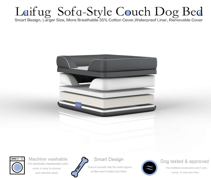 Orthopedic Memory Foam Dog Couch with Free Waterproof Liner and Removable Washable Cover, Durable Pet Sofa for Dogs and Cats