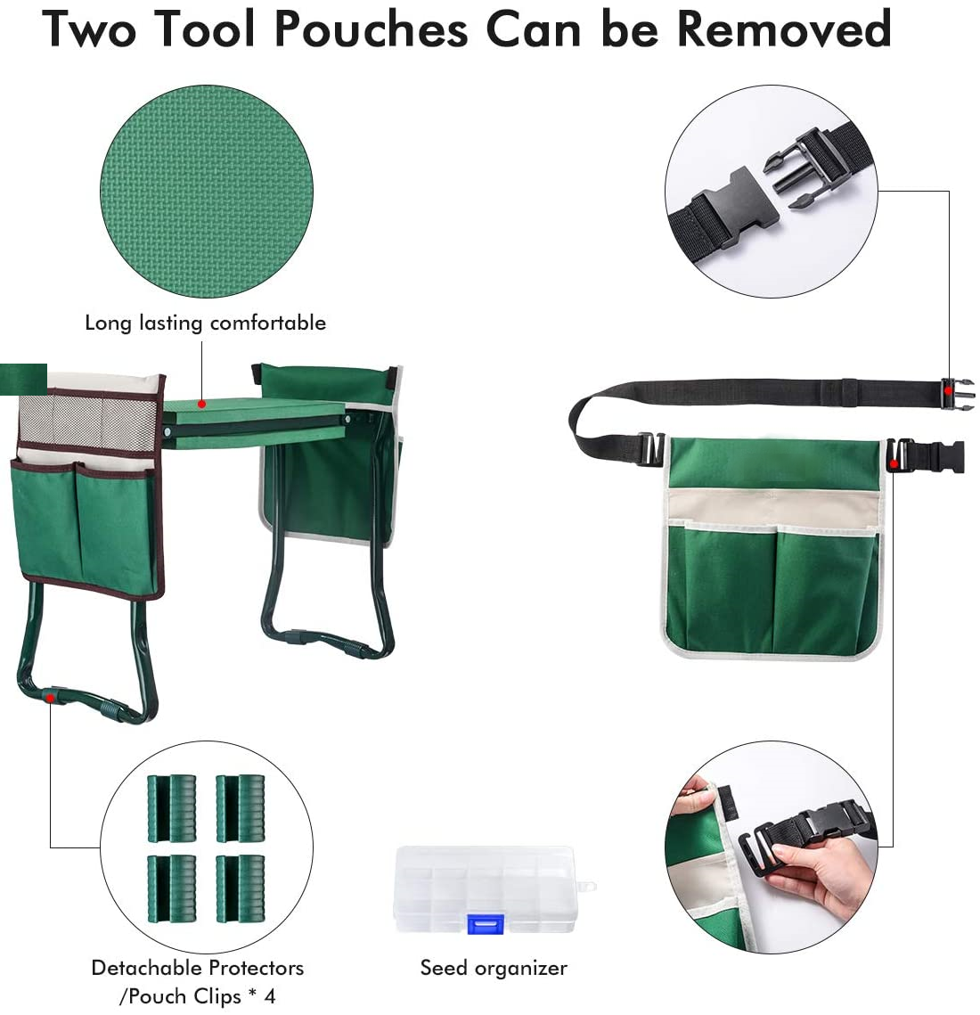 Garden Kneeler and Seat with 2 Bonus Tool Pouches - Portable Garden Bench EVA Foam Pad with Kneeling Pad for Gardening - Sturdy, Lightweight and Practical - Protect Knees and Clothes When Gardening XH