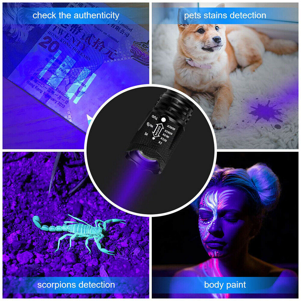 Free shipping 3 Modes Torch UV Ultra Violet LED Flashlight waterproof Blacklight 365nm Inspection Lamp US