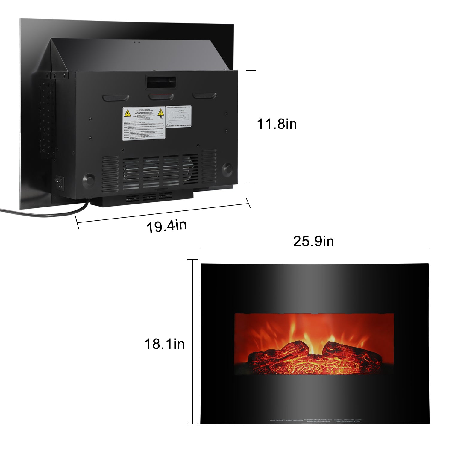 26 Inch 3DInfrared Mounted Electric Fireplace Insert Portable Indoor Space Heater 1400W