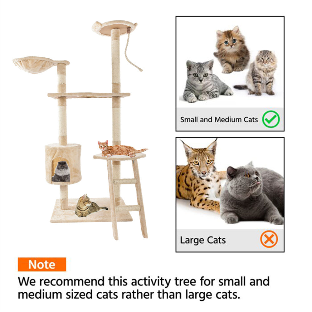 60" Solid Cute Sisal Rope Plush Cat Climb Tree Cat Tower Beige YF