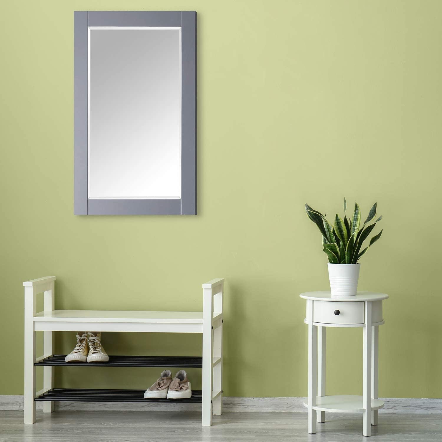 F&R 24 inch Bathroom Vanity Mirror Bathroom Wall Mirror for Bathroom 24" x 35" Solid Wood Framed Mirrors for Wall, Gray