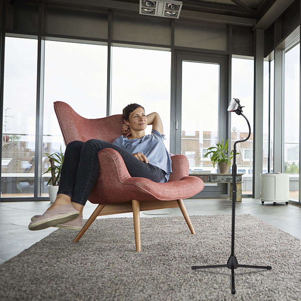 Cell Phone Stand Adjustable Height & Angle Phone Holder Flexible Long Arm Headboard Bedside Lazy Bracket Side Clamps Extend 4.3 Inch Suit For Live Broadcast, Online Class, Face Time, Zoom Meeting, Vid