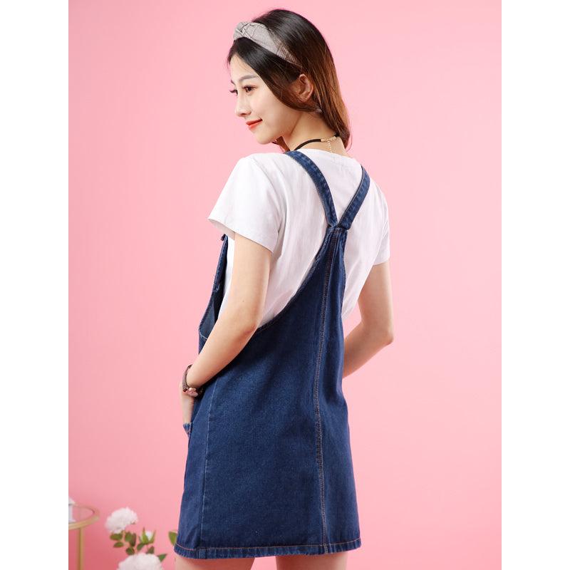 pretty fashion polyester blue denim dress women summer short dress