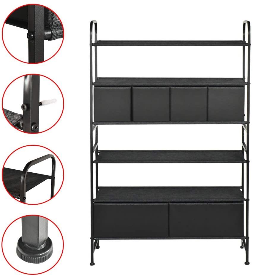 6-Tiers Shoes Shelf with 6 Removable Storage Bins Closet Shoe Storage Cabinet Organizer, Multi-Purpose Closet Organization with Bins and Shelving - Dark Indigo