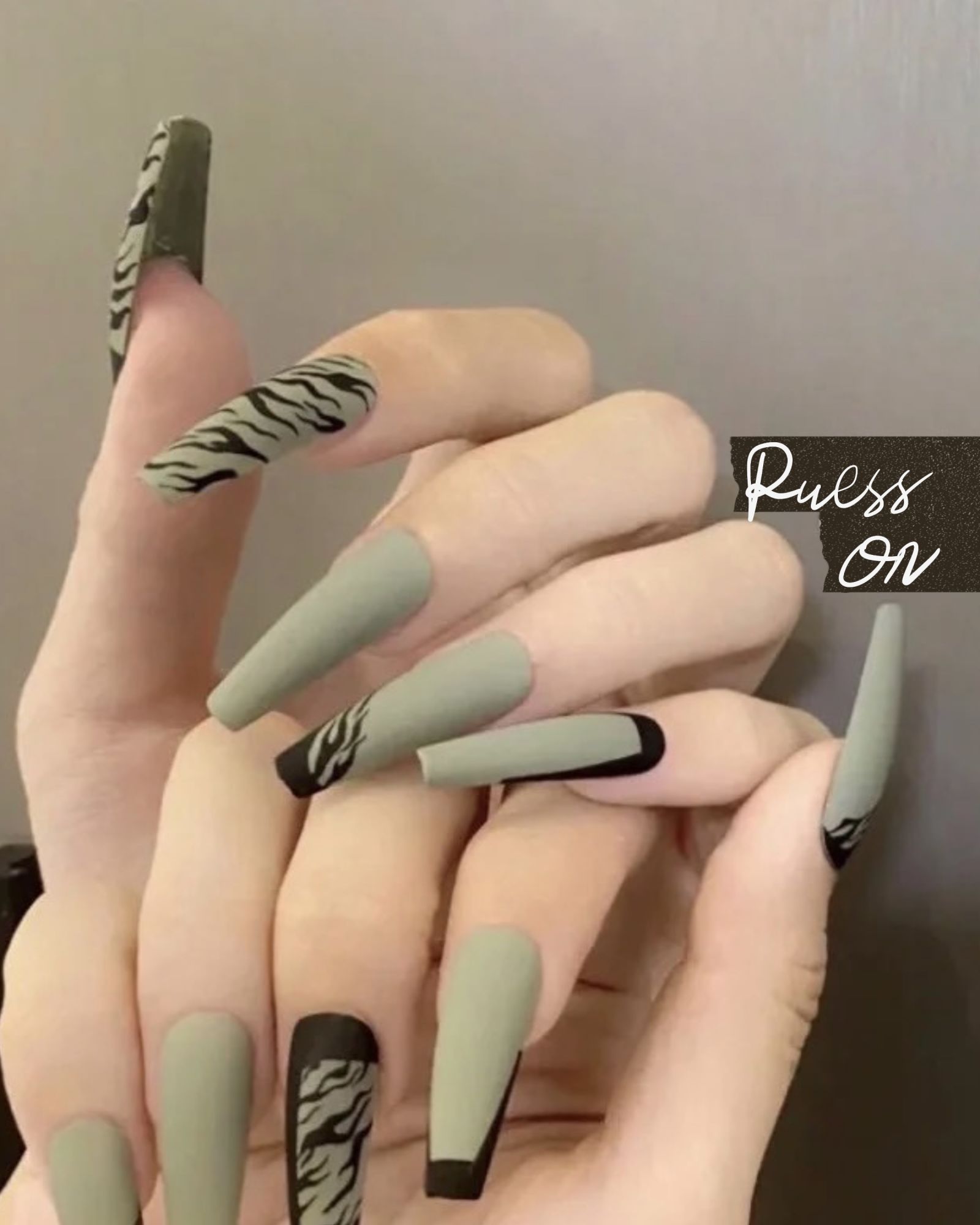 Zebra Prints green & black coffin nails/ballerina nails/press on/fake nails