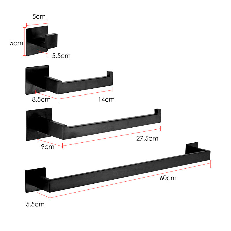 Strong Viscosity Adhesive 4 Pieces Bathroom Accessories Set Without Drilling Silver Brushed Towel Bar Set Holder Rack Robe Hook Tissue Toilet Paper Holder Rustproof 304 Stainless Steel YJ