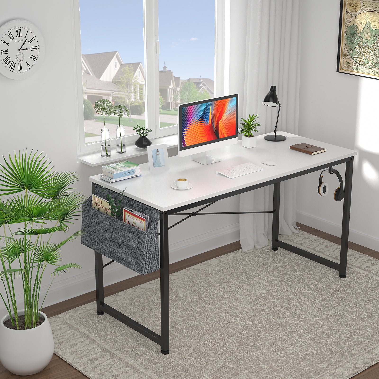 Free shipping Computer Desk 47 inch Home Office Writing Study Desk, Modern Simple Style Laptop Table with Storage Bag multicolor