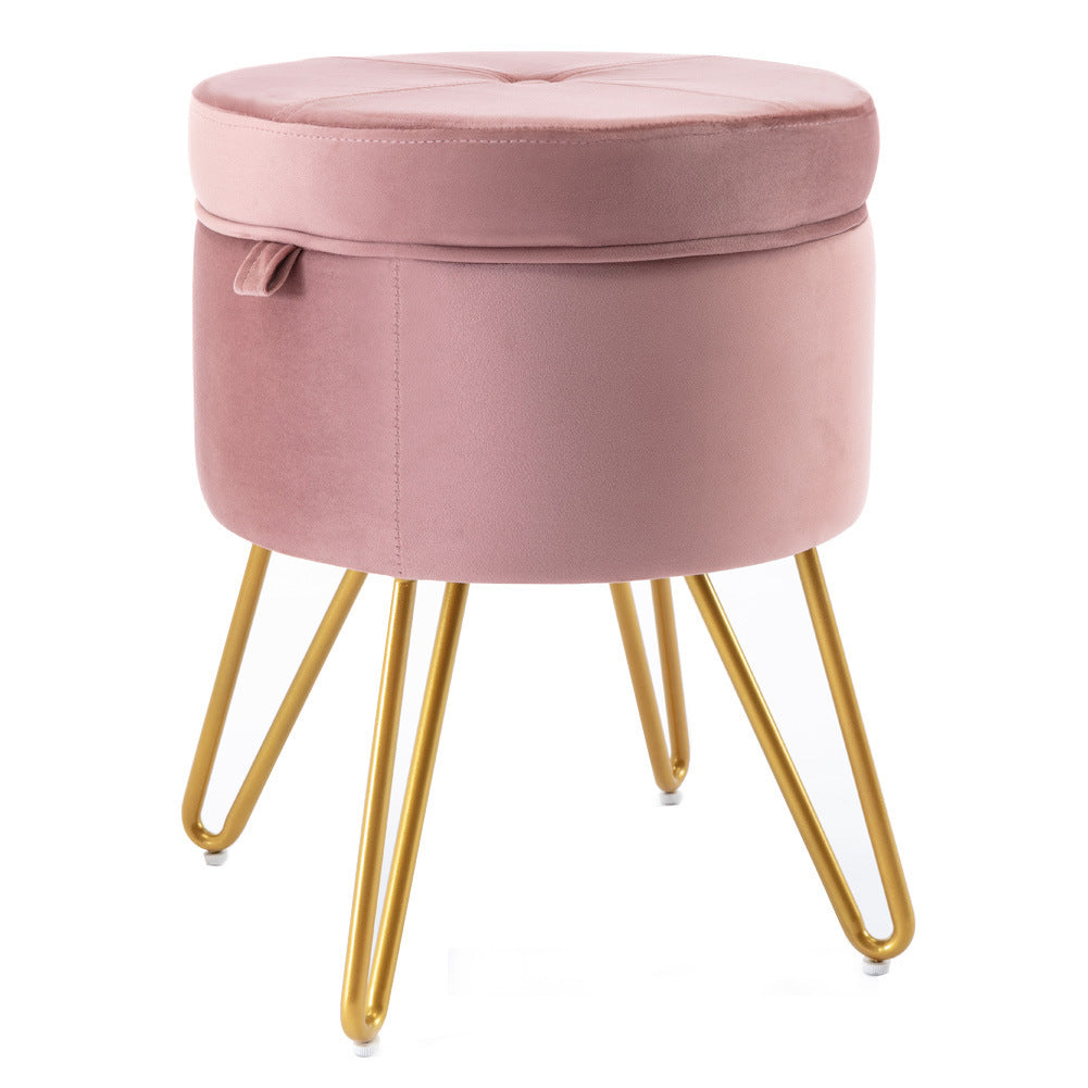 CoVibrant Velvet Vanity Stool with Storage and Tray Mid Century Small Round Ottoman for Bedroom Makeup Desk Living Room
