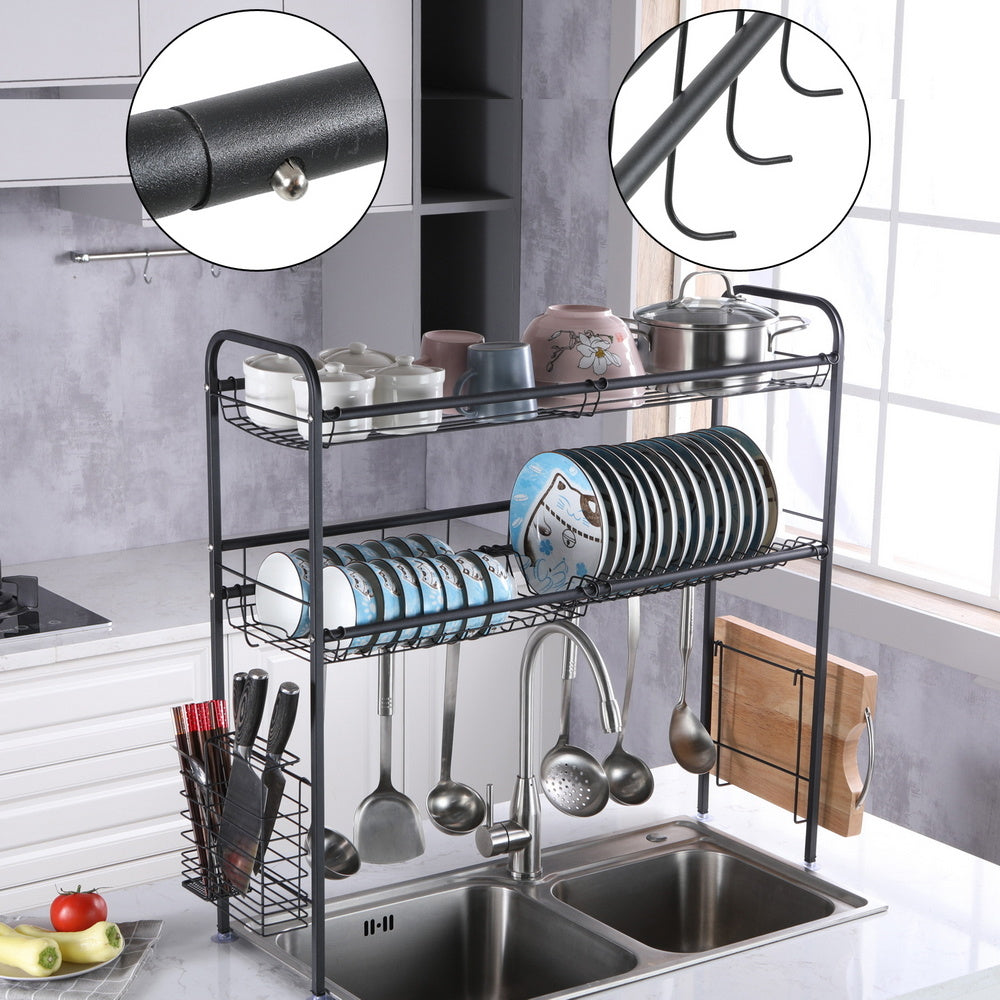 Over Sink Dish Rack, 2 Tier Stainless Steel Dish Rack Rustproof Durable Above Kitchen Sink Shelf Dish Drainer RT