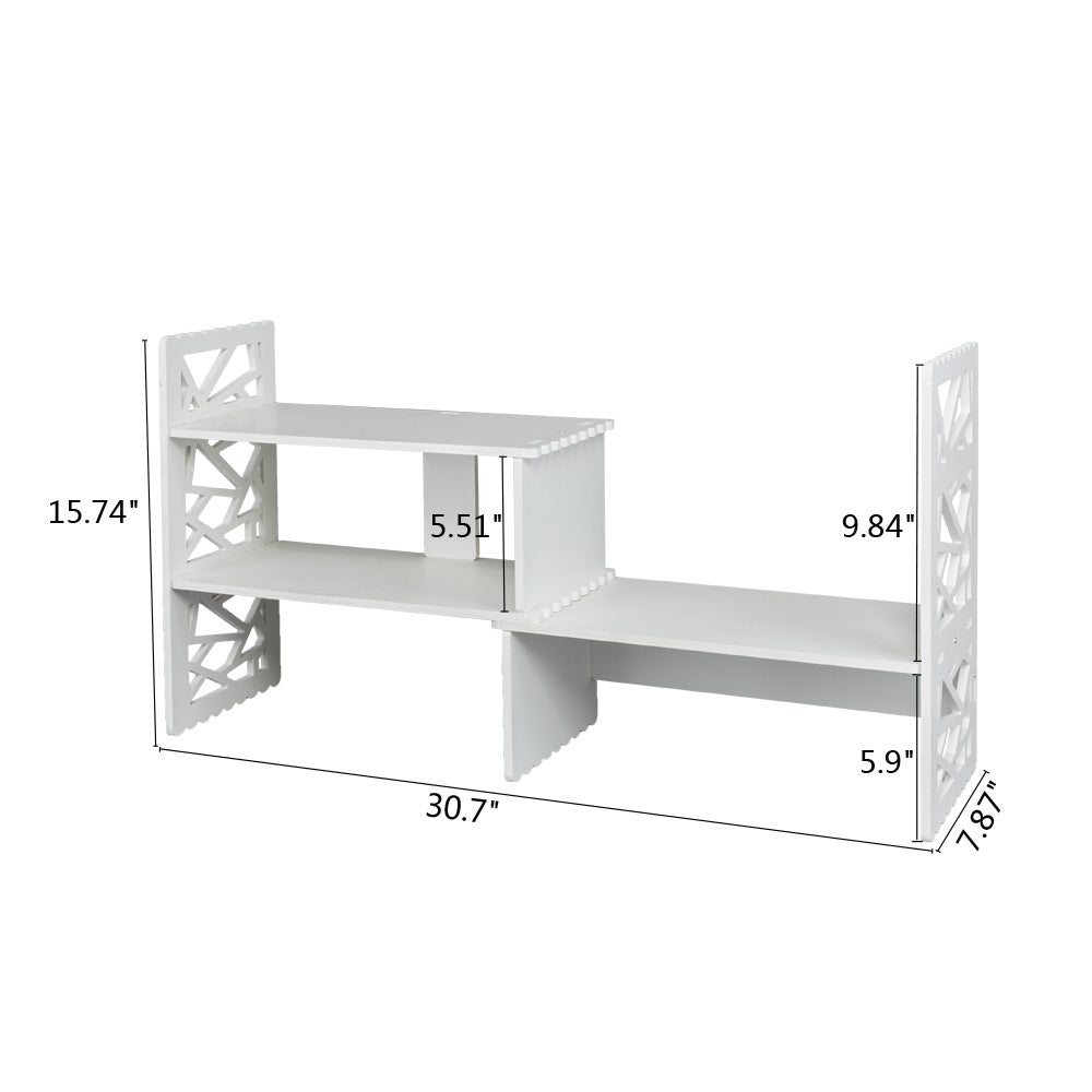 Free shipping Expandable Openwork Desktop Bookshelf Organizer Shelving Unit White Matte Finish YJ