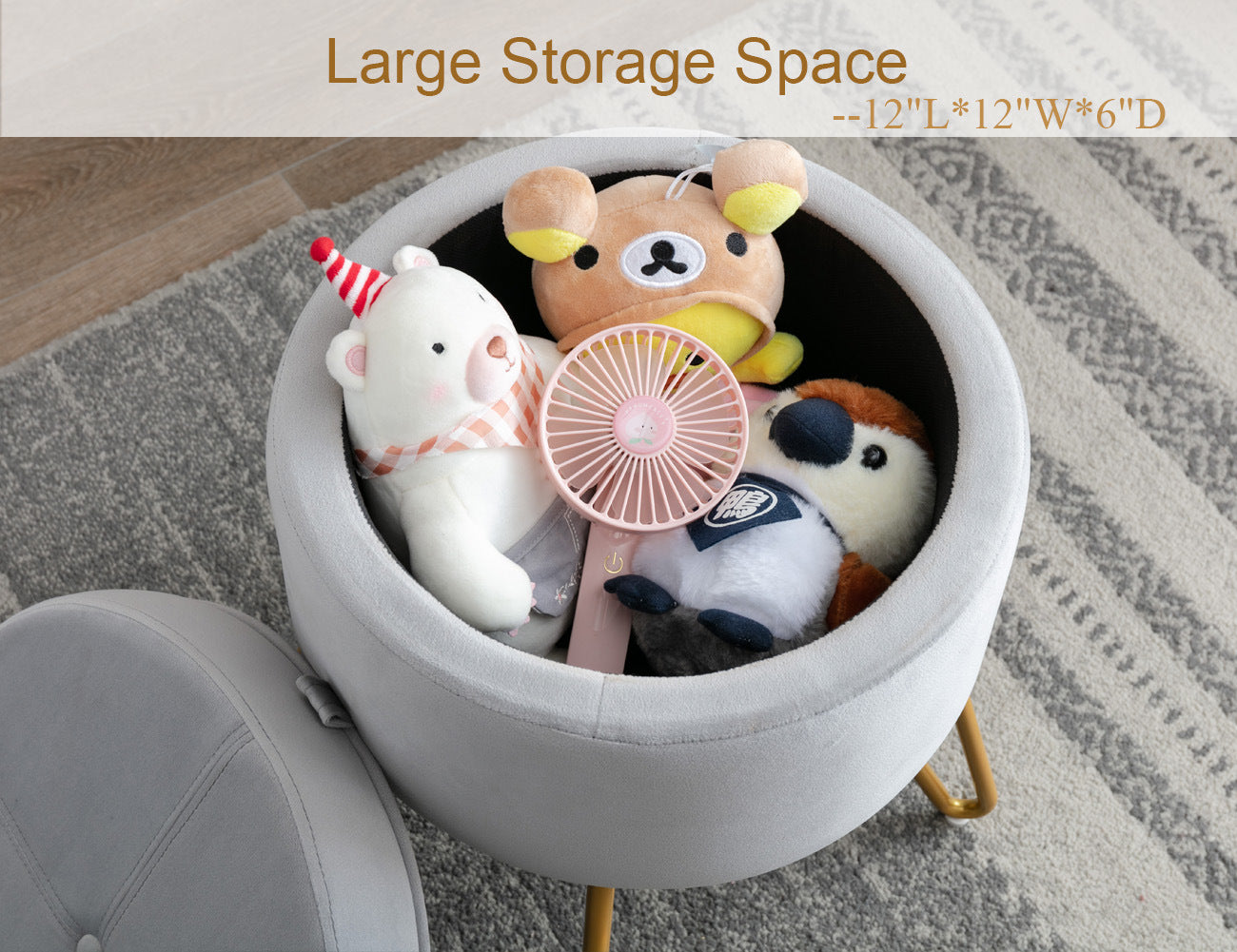 CoVibrant Velvet Vanity Stool with Storage and Tray Mid Century Small Round Ottoman for Bedroom Makeup Desk Living Room