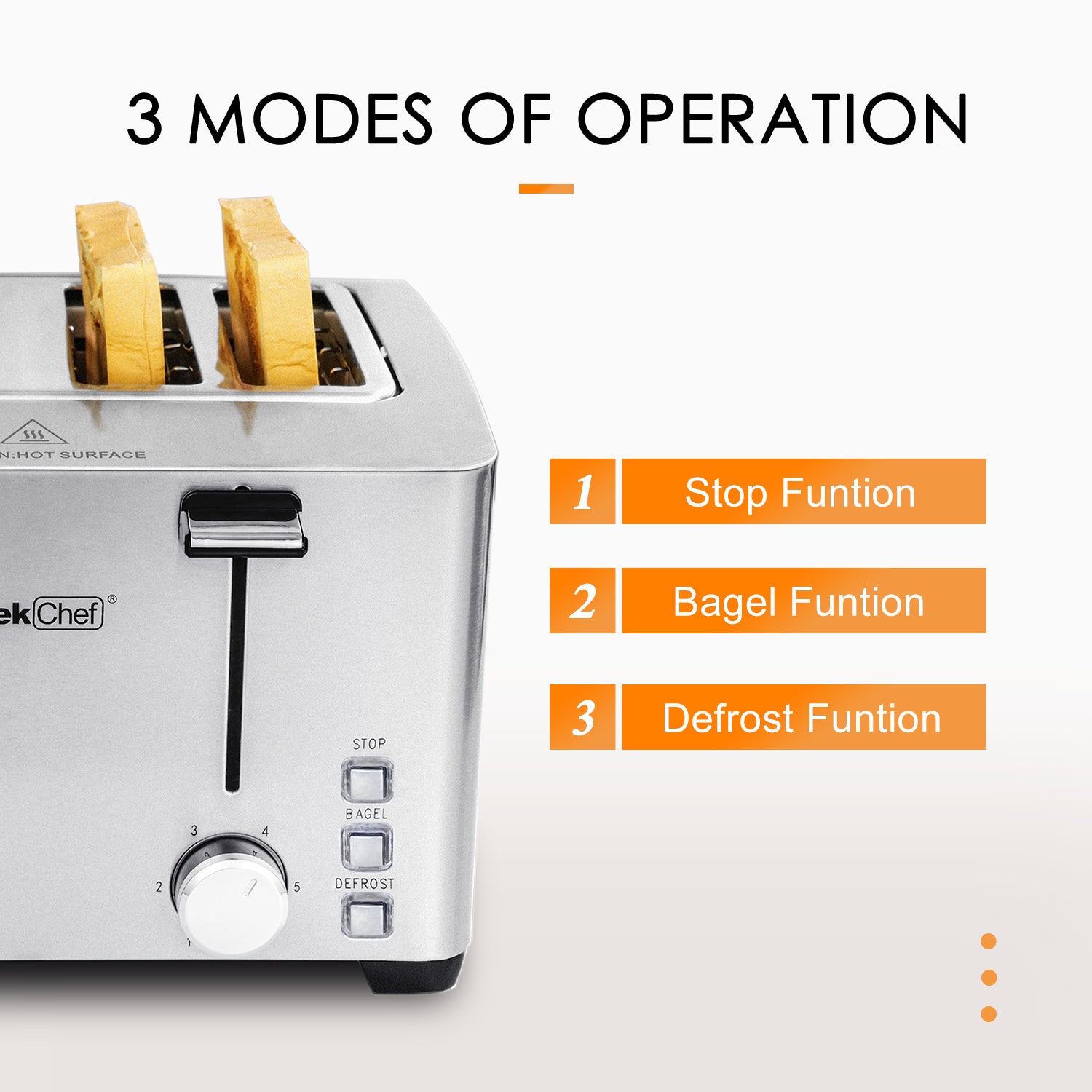 Toaster 4 Slice, Geek Chef Stainless Steel Extra-Wide Slot Toaster with Dual Control Panels of Bagel/Defrost/Cancel Function, 6 Toasting Bread Shade Settings, Removable Crumb Trays, Auto Pop-Up